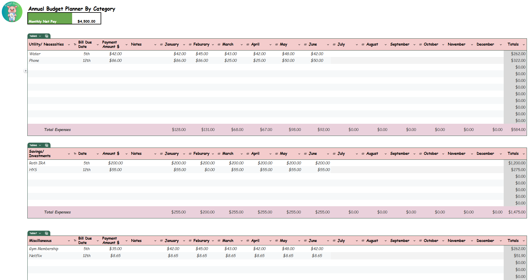 Budget Template Package (DIGITAL GOOGLE SHEET FILE)