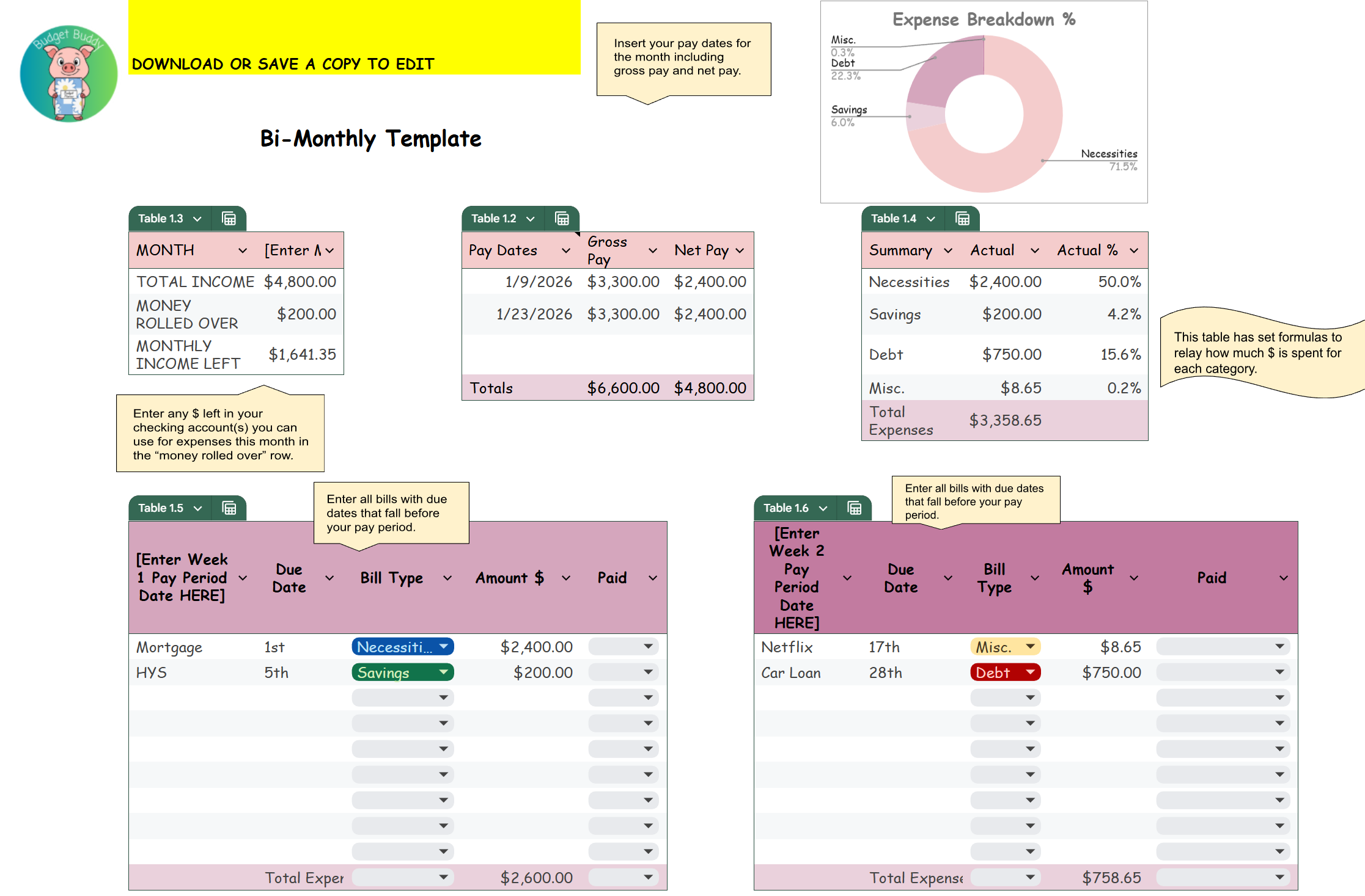 Budget Template Package (DIGITAL GOOGLE SHEET FILE)