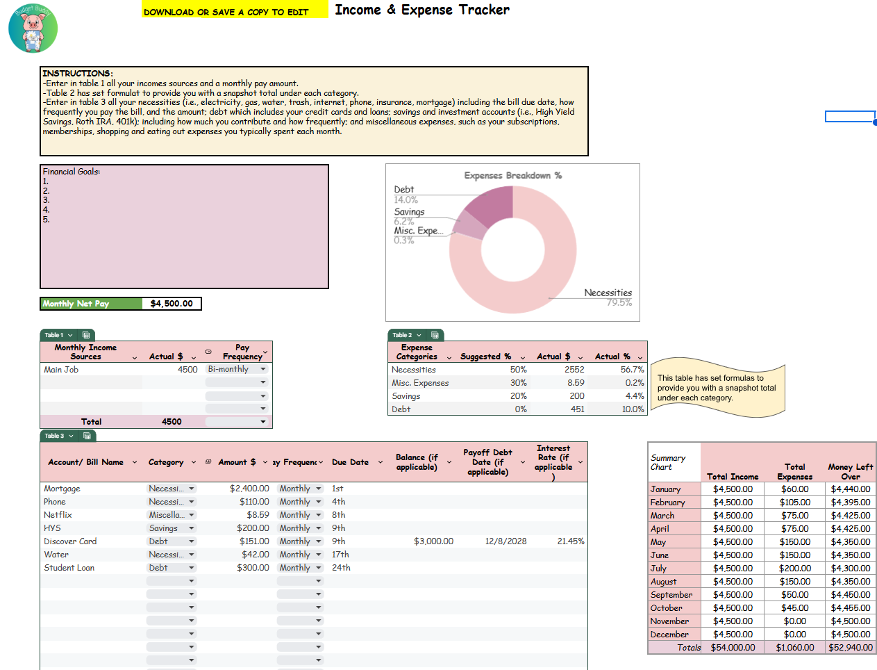 Budget Template Package (DIGITAL GOOGLE SHEET FILE) – Budget Buddy